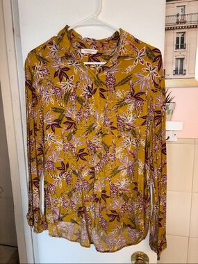 beachlunchlounge Mustard Floral & Giraffe Print Button-Down Shirt